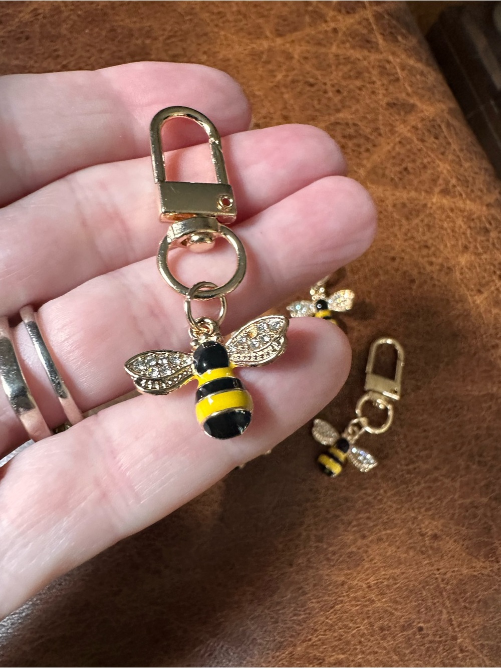 Gold Bee Keychain bag Charm with Yellow & Black Enamel